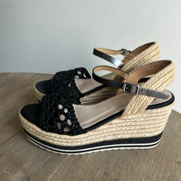 Kanna Black Braided Espadrille Platform Sandals Size 39 - Picture 9 of 12